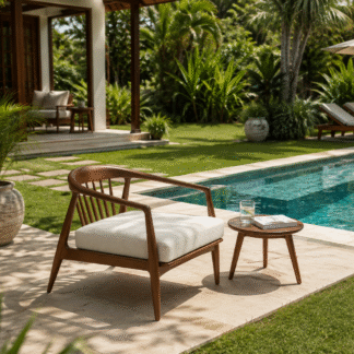 Luxury Solid Teak Wood Outdoor Lounge Chair with Cushion and Side Table for Poolside Villa Resort Hotel
