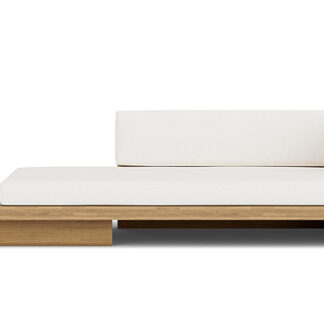 Artisanal White Linen Settee Deep End Media Lounge Bench Recessed Block Base Studio Daybed
