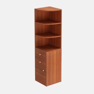 Modern Teak Wood Corner Bookcase Quarter Circle Open Shelves 3 Drawer Cabinet Storage Unit
