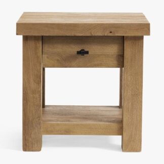 Heavy Teak Wood Nightstand Chunky Block 1 Drawer Bedside Table with Black Hardware