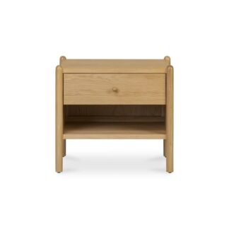 Blonde Teak Wood Nightstand Round Peg Legs 1 Drawer Bedside Table with Open Lower Shelf