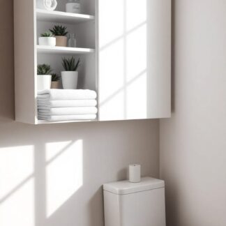 Modern Minimalist White Wooden Hanging Cupboard Handleless Shutter Over Toilet Toiletry Organizer Box