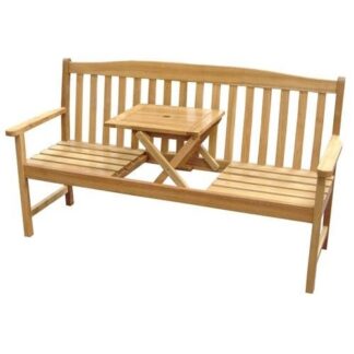 Teak Wood Outdoor Garden Bench with Folding Table Patio Furniture for Hotel Villa Resort Balcony