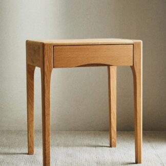 Luxury Blonde Teak Wood Nightstand Arched Legs 1 Drawer Bedside Table with Handleless Flush Front