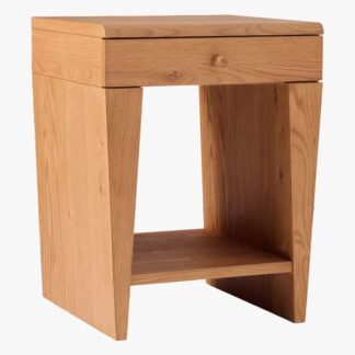 Blonde Teak Wood Nightstand Tapered Slab Legs 1 Drawer Bedside Table with Open Shelf
