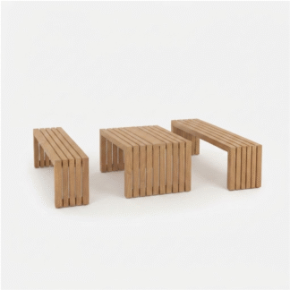 Natural Teak Wood Outdoor Bench Table Set Patio Garden Furniture Dining Bench Coffee Table for Hotel Cafe Restaurant Project Use
