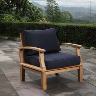 Modern Japandi Teak Wood Garden Accent Chair Low Profile Single Sofa with Thick Removable Pads