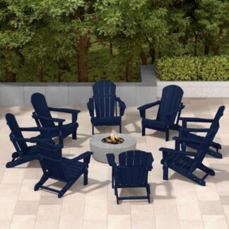 Premium Solid Teak Wood Adirondack Chair Set 8 Piece Navy Blue Patio Garden Lounge Furniture