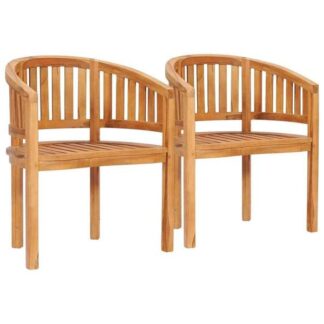 Solid Teak Wood Banana Chair Set 2 Piece Curved Patio Garden Armchair Pack