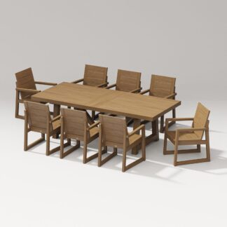 Premium Solid Teak Wood Outdoor Dining Set Rectangular Patio Table with 8 Sled Base Chairs