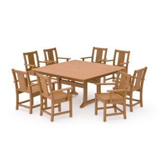 Solid Teak Wood Large Square Dining Table Set 8 Seater Patio Slat Top Table with Armchairs