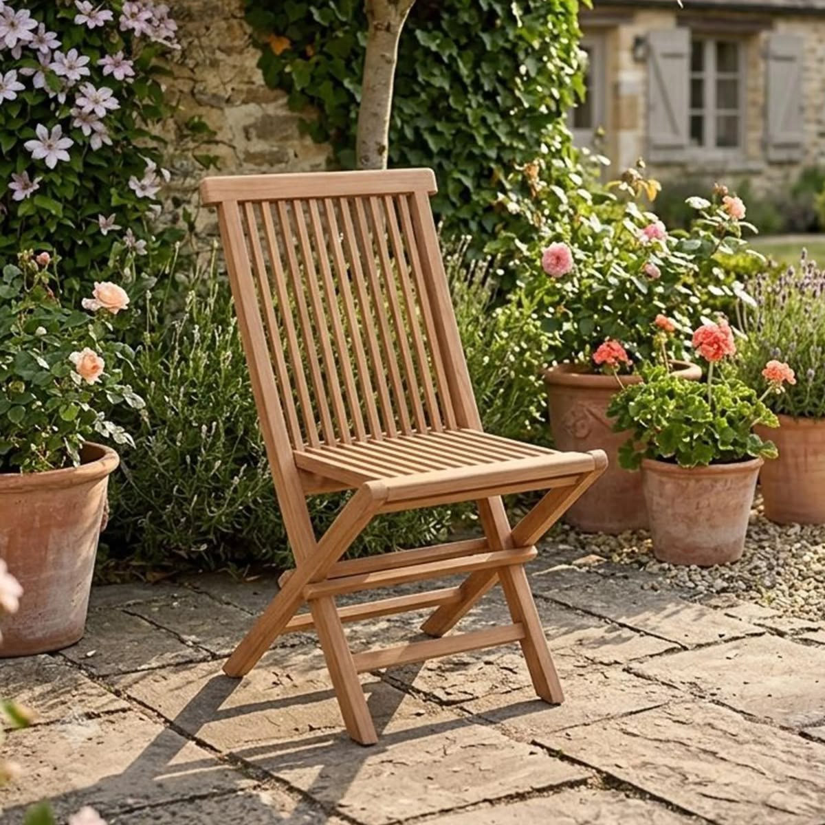 Solid Teak Wood Folding Chair Armless Slatted Patio Garden Recliner Pack for Outdoor Balcony