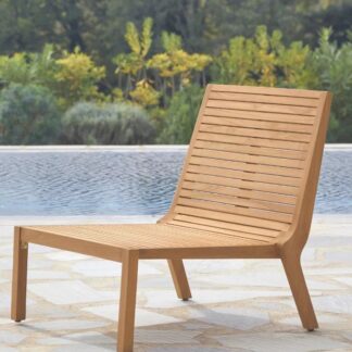 Premium Solid Teak Wood Armless Lounge Chair Low Profile Slatted Patio Poolside Recliner