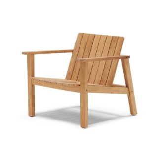 Solid Teak Wood Outdoor Lounge Chair Deep Seat Patio Armchair with Slatted Backrest