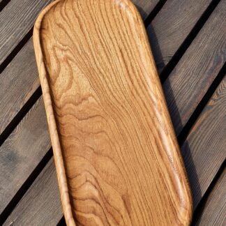 Solid Teak Wood Long Chopping Board Oval Kitchen Cutting Board with Raised Rim Handle