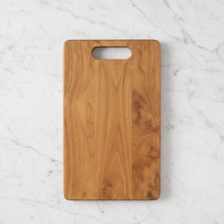 Solid Teak Wood Rectangular Chopping Board Rounded Edge Block with Capsule Hole