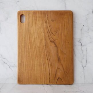 Solid Teak Wood Rectangular Chopping Board Rounded Corner Block with Asymmetric Oval Hole