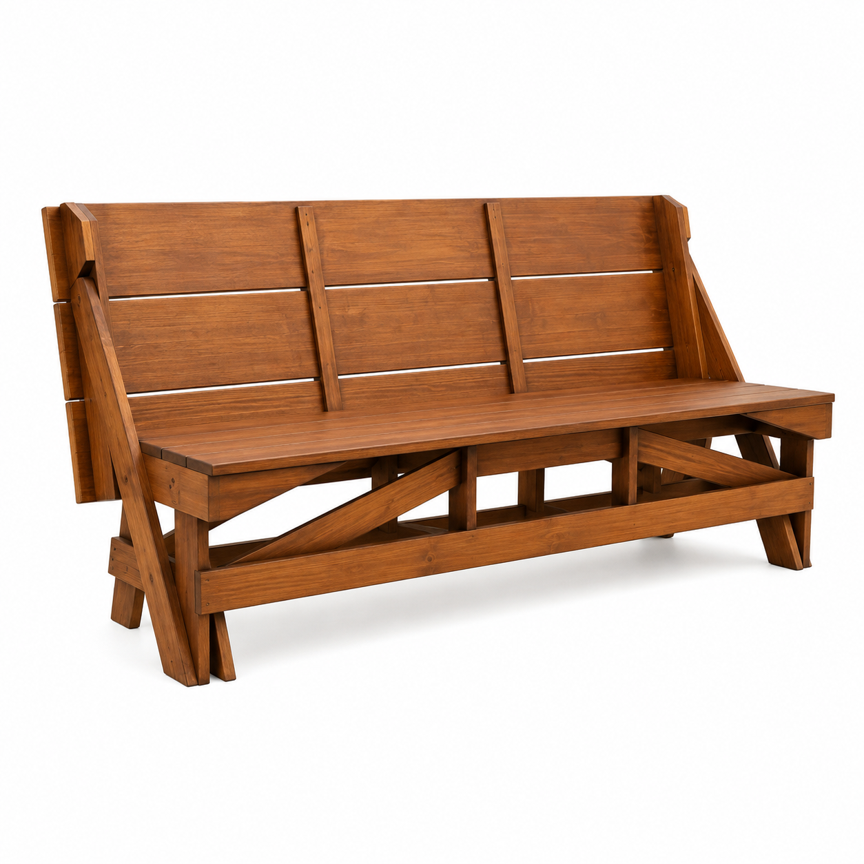 Solid Wood Outdoor Garden Bench with Backrest, Rustic Modern Patio Furniture for Cafe, Restaurant and Home