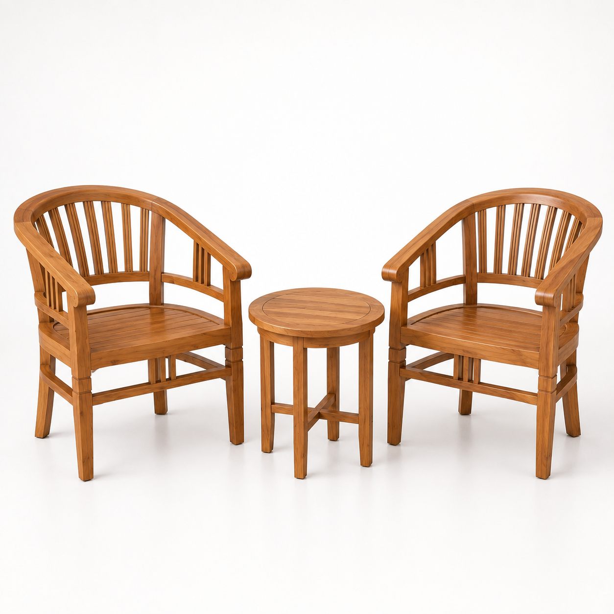 Solid Teak Wood Outdoor Patio Chair Set Round Table Garden Furniture Natural Wooden Armchair Dining Set