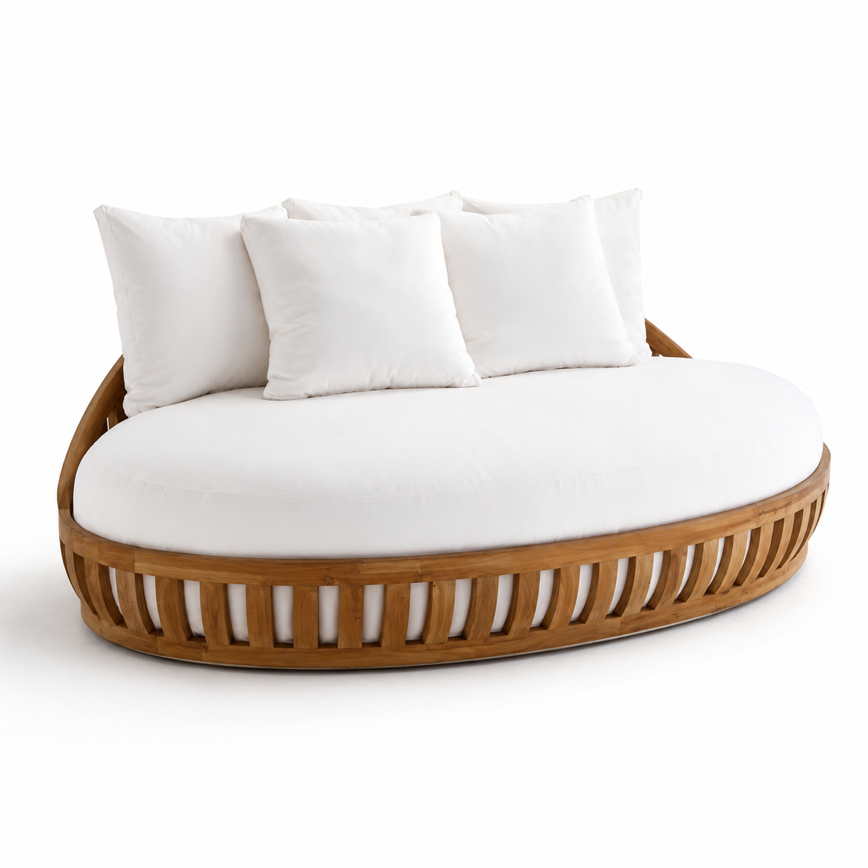 Modern Teak Outdoor Sun Lounger Double Daybed with Cushions Wooden Frame Garden Poolside Lounge Furniture