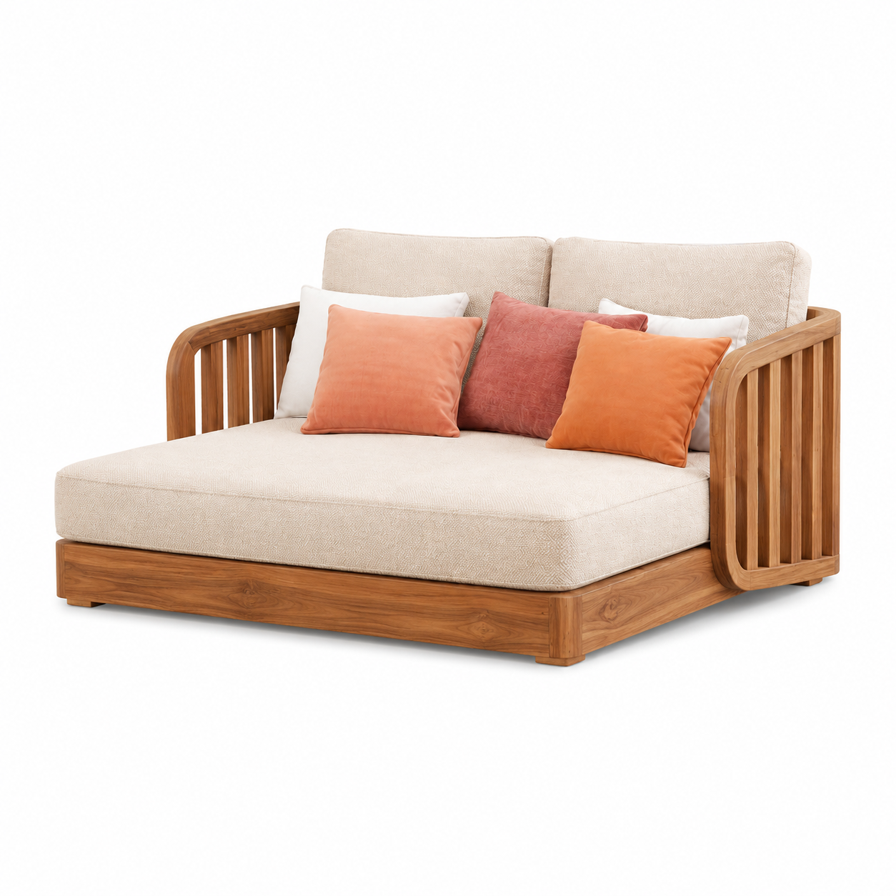 Luxury Outdoor Teak Wood Round Sun Lounger Daybed with Cushion for Hotel Resort Poolside Villa Garden