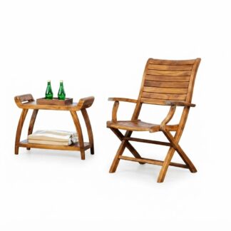 Solid Teak Wood Outdoor Folding Chair with Side Table for Garden Patio Balcony Hotel Resort
