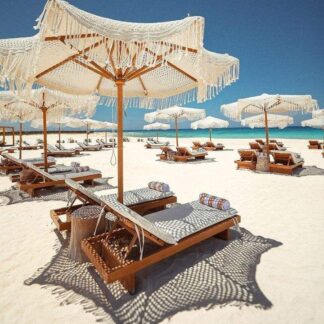 Luxury Wooden Sun Lounger & Macrame Parasol