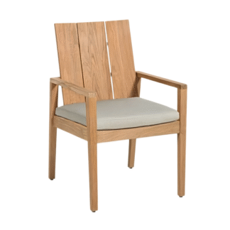 Solid Teak Wood Outdoor Dining Chair High Vertical Backrest Patio Armchair with Cushion
