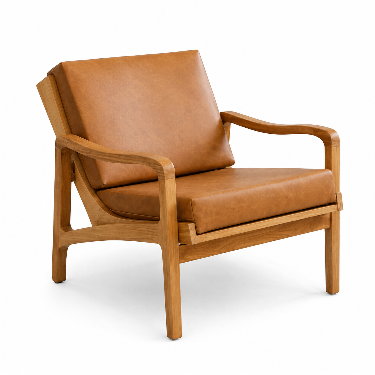 Modern Solid Wood Lounge Chair with Leather Cushion Upholstered Armchair for Hotel Bedroom Villa Resort Living Room