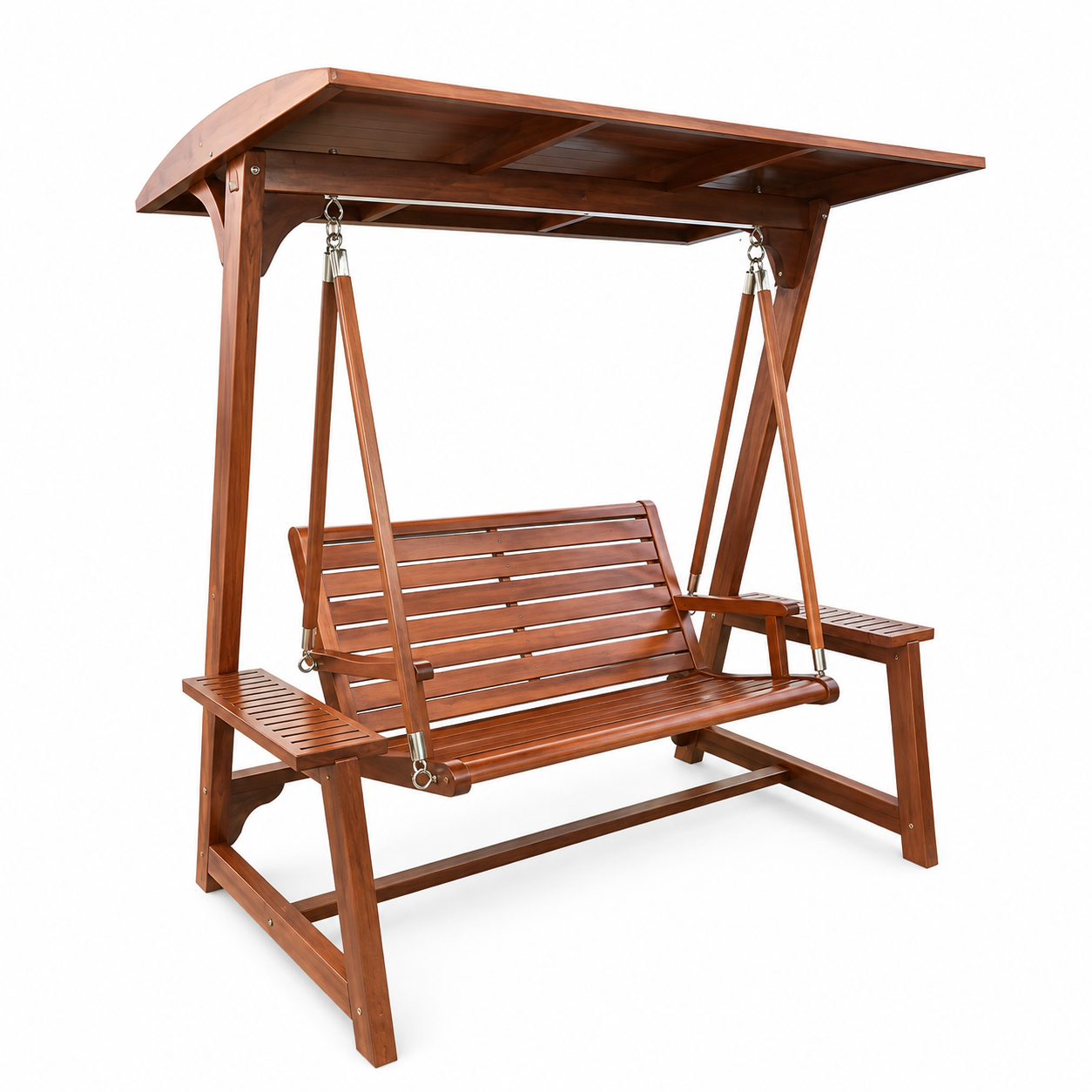 Modern Solid Teak Wood Outdoor Swing Chair With Canopy Patio Garden Porch Hanging Bench Furniture
