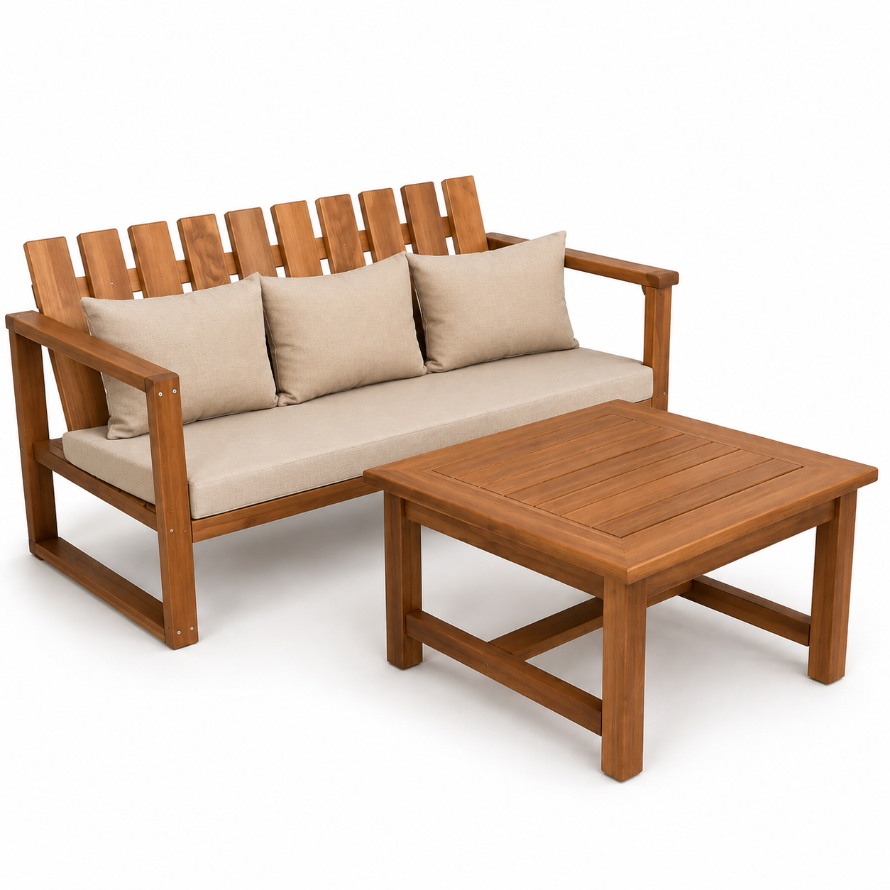 Modern Solid Teak Wood Outdoor Loveseat with Coffee Table Luxury Patio Garden Furniture for Hotel Resort Villa Courtyard