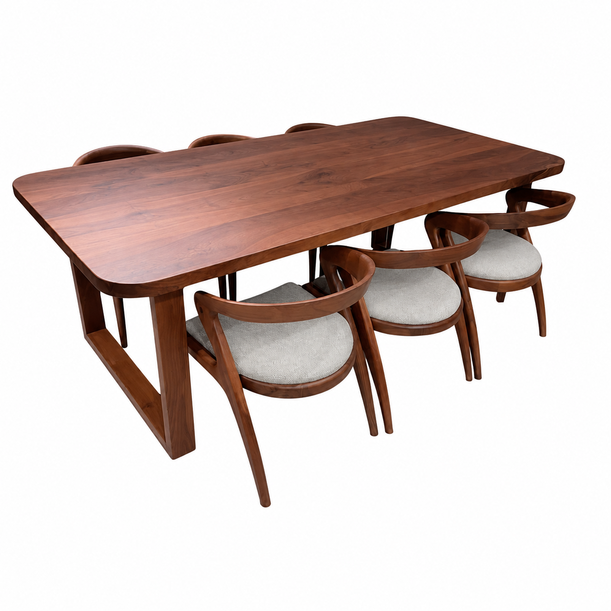 Solid Walnut Wood Dining Table Set, Modern Nordic Style, Spacious 6-Seater Dining Furniture