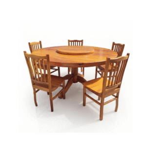 Solid Teak Wood Round Dining Table Set With 6 Slat Back Chairs Wooden Dining Furniture For Home Restaurant