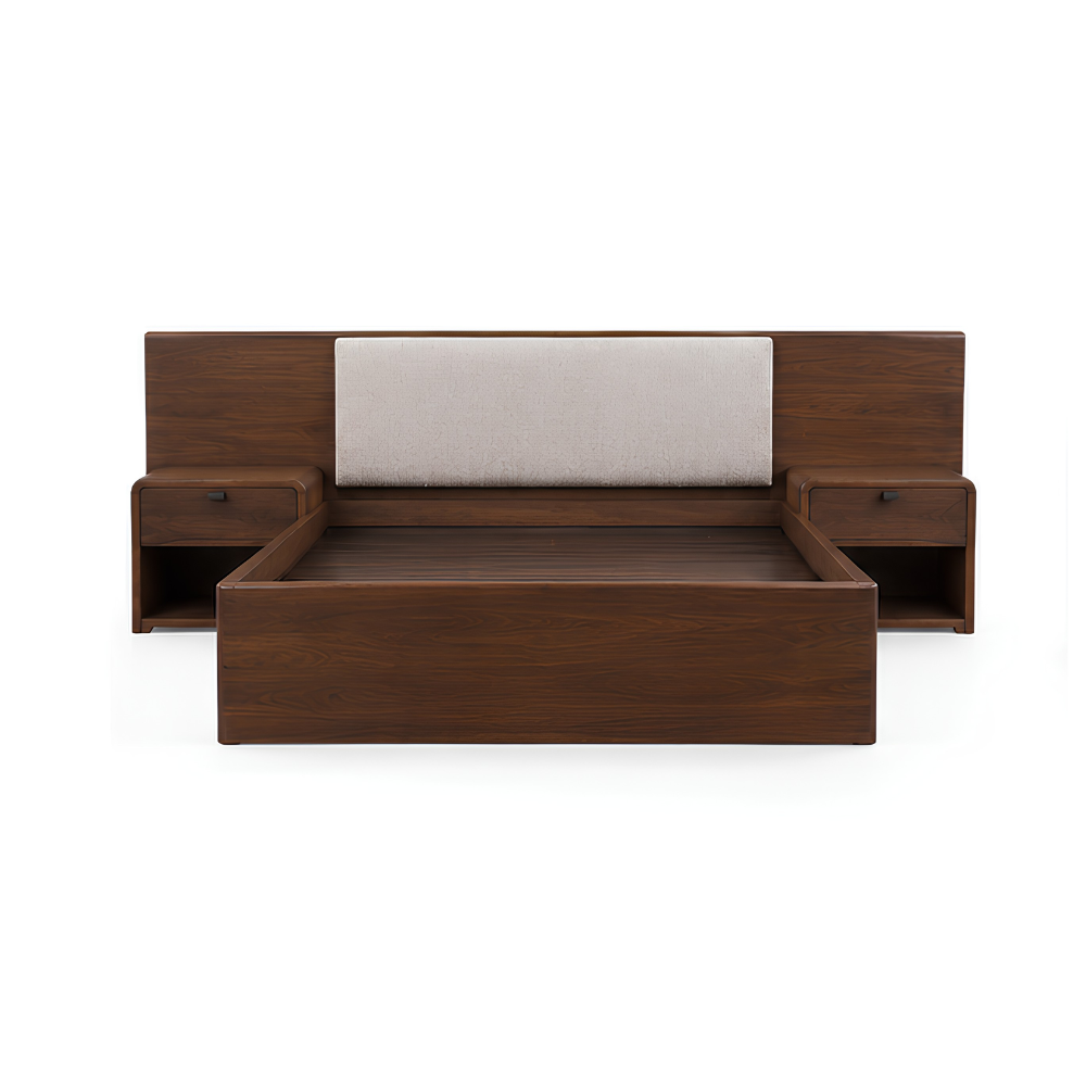 Bed Frame with Upholstered Headboard and Nightstands