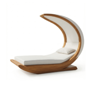 Solid Teak Wood Outdoor Curved Sun Lounger Canopy Daybed Reclining Lounge Chair Poolside Patio Garden Furniture