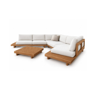 Outdoor Sectional Sofa Set with Slatted Coffee Table