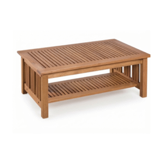 Modern Solid Teak Wood Slatted Coffee Table with Lower Shelf Outdoor Patio Garden Furniture Center Table