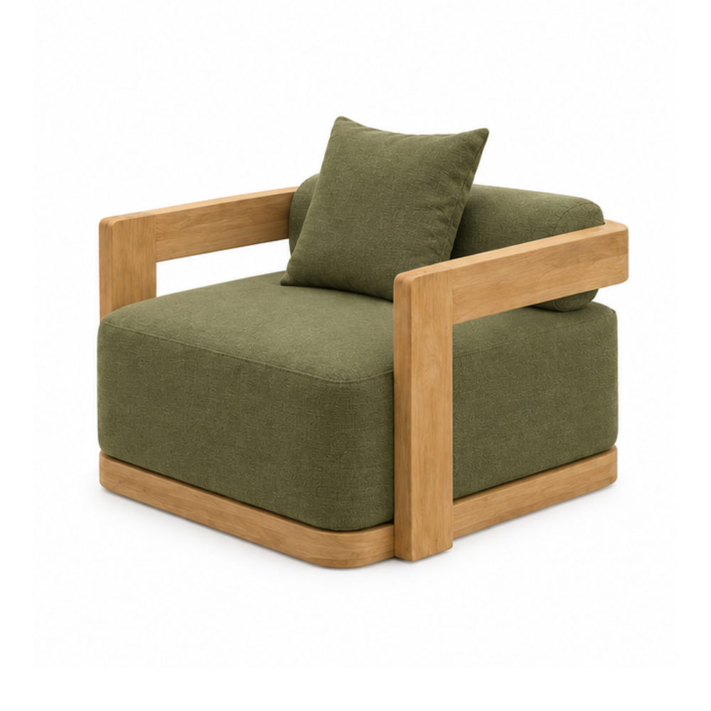 Solid Teak Wood Relax Armchair Lounge Chair Upholstered Cushion Indoor Living Room Accent Furniture