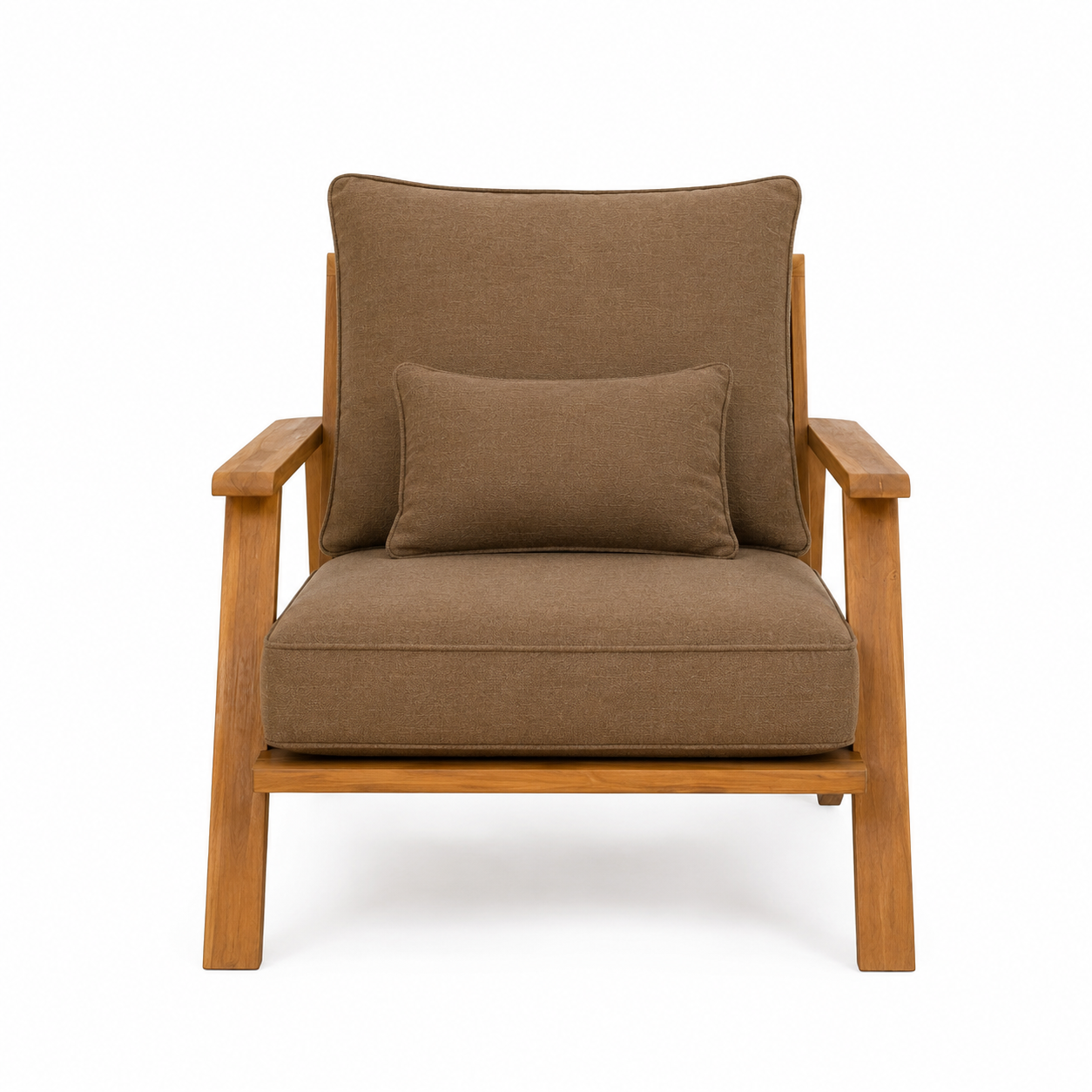 Modern Solid Wood Lounge Chair with Thick Upholstered Cushion for Hotel Villa Resort Living Room Furniture
