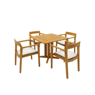 Modern Solid Wood Outdoor Dining Set 4 Seater Patio Garden Table and Chair Set Wooden Furniture with Cushions Home Resort Furnitur