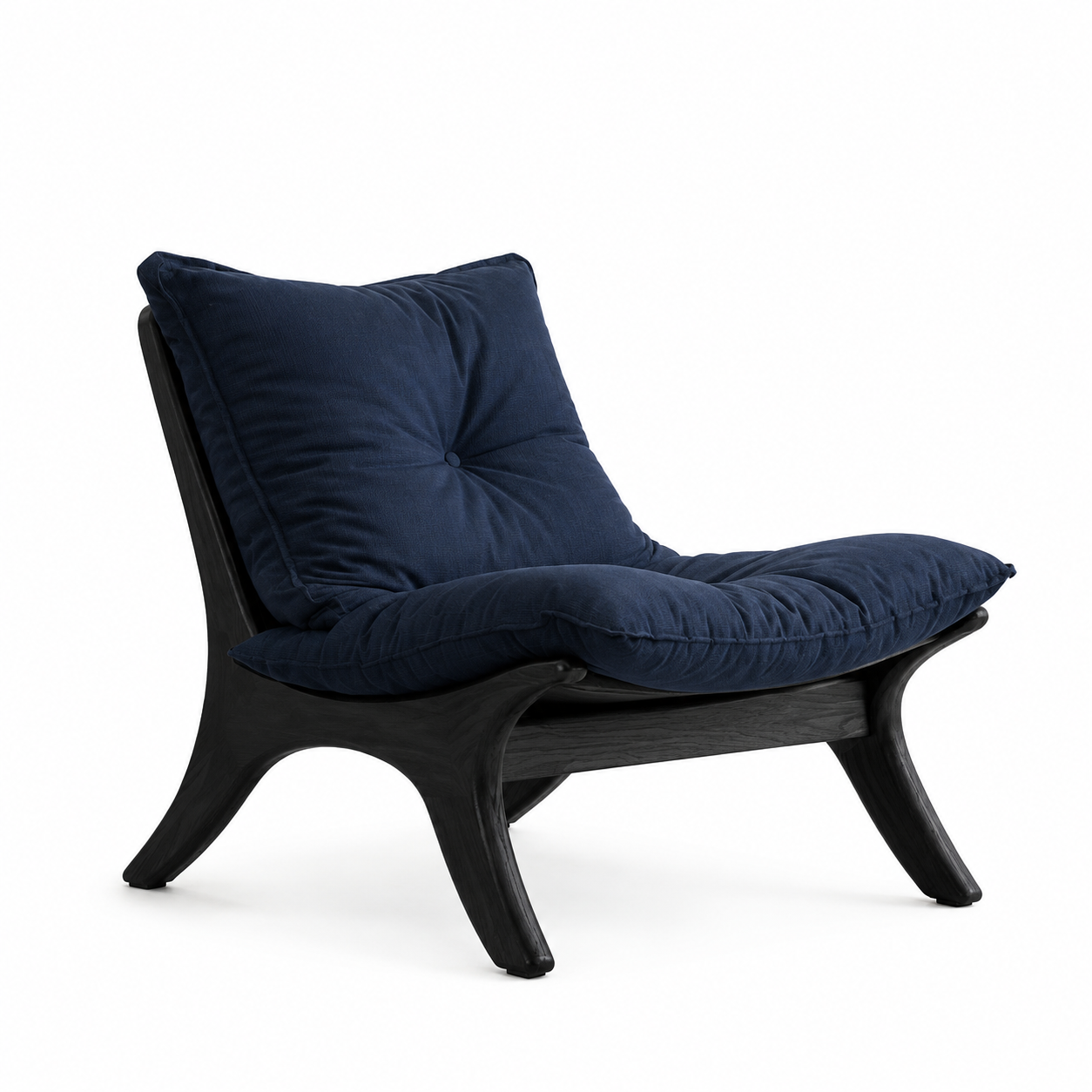 Modern Solid Wood Lounge Chair with Deep Navy Cushion Black Wood Frame for Living Room Hotel Villa Resort Furniture