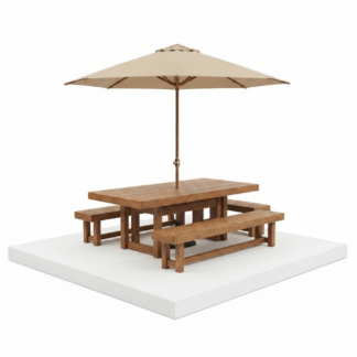 Solid Teak Wood Outdoor Picnic Table Set with Benches and Patio Umbrella Garden Dining Furniture for Hotel Cafe Restaurant