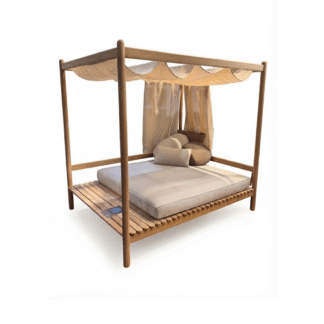 Solid Teak Wood Outdoor Daybed Canopy Bed Patio Lounge Sofa Garden Poolside Sun Lounger Furniture