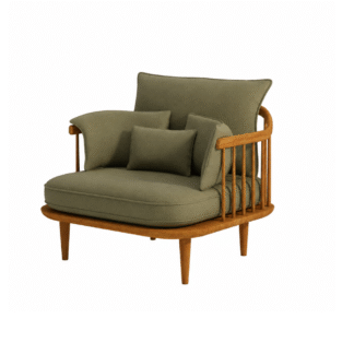 Solid Teak Wood Lounge Chair Upholstered Armchair Living Room Furniture Accent Chair for Hotel Cafe Restaurant Home Project Use