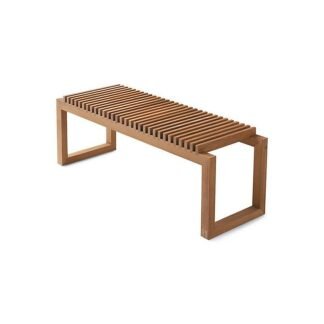 Modern Minimalist Teak Garden Bench Backless Patio Wood Bench with Fine Slatted Top Framing