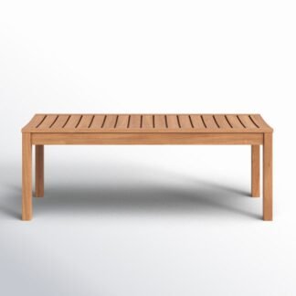 Modern Minimalist Teak Garden Bench Backless Patio Wood Table with Slatted Top Board Framing