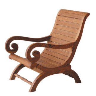 Solid Teak Wood Kartini Lounge Chair Dynamic Scrolled Armrest Patio Slatted Recliner