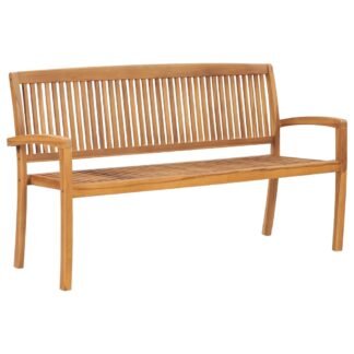 Solid Teak Wood Outdoor Bench 3 Seater Vertical Slatted Patio Loveseat Park Garden Chair