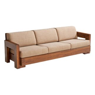Minimalist Teak Wood Executive Lounge Settee with Premium Beige Upholstery