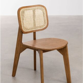 Japandi Teak Chair with Square Rattan